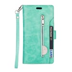 Samsung Galaxy S20 Case, Magnetic Multifunctional Zipper Wallet Phone Case Shockproof PU Leather Flip Folio with [9 Card Slots] [Stand] Soft TPU Bumper Protective Cover for Samsung S20, Mint Green