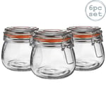 Glass Storage Jars 500ml Orange Seal Pack of 6