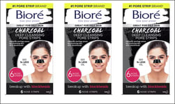 3 x Boxes Biore Charcoal Deep Cleansing Nose Pore Strips. 6 Strips per Box.
