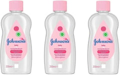 JOHNSON'S BABY OIL 200ML, Pure&Gentle Daily Care Massage Mild Formula, Pack of 3