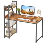 CubiCubi Bureau Gaming Informatique - 140*60*117 cm Bureau Gamer Stable Barre Triangle avec 3 Etagères Rangements Gauche ou Droite pour Travailler, Etudier, Jouer, Chambre Style Industriel Marron Noir