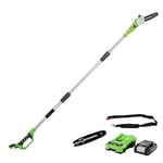 Greenworks Tools G24PS20K2 Cordless Pole Saw with 2 Ah Battery and Charger, 24 V, Green, 20 cm+ Chainsaw Guide Rail (suitable for: 20147 GPS7220, 2000107 G24PS20, 20157 G40PS20) - 29497, black
