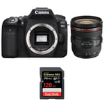 Canon EOS 90D + EF 24-70mm f/4L IS USM + SanDisk 128GB Extreme PRO UHS-I SDXC 170 MB/s | Garantie 2 ans