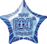 Unique Party - 55391 - Ballon Anniversaire - Happy 100th Birthday - 50 cm - Bleu Glitz