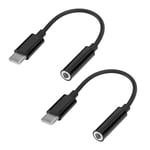 2 st USB C till 3,5 mm Hörlursuttag Konverterare Ljudadapterkabel för Pixel/Samsung Galaxy Svart