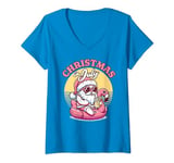 Womens Christmas in July - Santa Flamingo Floatie - Summer Xmas V-Neck T-Shirt