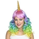 Regnbågsfärgad Unicorn Peruk med Horn