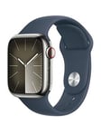 Apple Watch Series 9 (Gps + Cellular), 41Mm Silver Stainless Steel Case With Storm Blue Sport Band - S/M