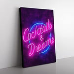 Big Box Art Cocktails and Dreams Sign Painting Canvas Wall Art Print Ready to Hang Picture, 76 x 50 cm (30 x 20 Inch), Violet, Purple, Violet