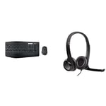 Logitech MK850 Multi-Device Wireless Keyboard and Mouse Combo & H390 Wired Headset, Stereo Headphones with Noise-Cancelling Microphone, USB, In-Line Controls, PC/Mac/Laptop - Black