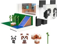Mattel Minecraft Coffret Collection Mini Têtes Modulables, La Maison du Panda avec 1 maison à 2 niveaux et 2 figurines de pandas, Jouet Enfant, Dès 3 ans, HLL25
