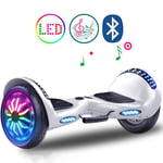 QINGMM Hoverboard,10" Two-Wheel Self Balancing Car with LED Light Flash And Bluetooth Speaker,Smart Electric Scooters for Kids Adult,white