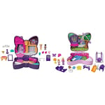 Polly Pocket Sparkle Stage Bow Compact, 2 Micro Dolls, 5 Reveals, 12 Accessories, Pop & Swap Feature, 4 & Up & GTN21 GTN21-Big Pocket World Backyard Butterfly Compact