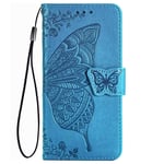 TANYO Flip Folio Case for Google Pixel 4A 4G (Not for 5G Version), PU/TPU Leather Wallet Cover with Cash & Card Slots, Premium 3D Butterfly Phone Shell - Blue