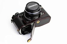 Demi d'ouverture Bottom Version Protection en Cuir PU Camera Case Cover avec trépied Design pour Olympus Pen-F caméra avec Cuir PU dragonne Noire Sac