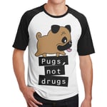 WoodWorths Pugs Not Drugs Mens Short Sleeve Tee Raglan T Shirt Tees Casual(Small,Black)
