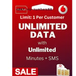 2x New Latest Vodafone Sim Card Unlimited Calls text Data UK Pay As You Go  PAYG