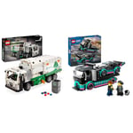 LEGO Technic Mack LR Electric Garbage Truck Toy & City Race Car and Car Carrier Truck Toy, Vehicle and Transporter Building Set for 6 Plus Year Old Boys & Girls with Adjustable Loading Ramp