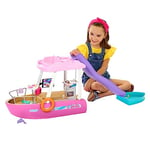 Barbie Dream Boat, Pink Barbie Boat with 6 Play Areas Including Barbie Pool and Slide, 20 Doll Accessories, Toy Puppy and Dolphin, Adult Assembly Required, Toys for Ages 3 and Up, One Boat, HJV37