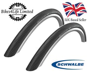 Pair Schwalbe Lugano 700 x 23c Black Road Bike Tyres + Presta Valve Tubes