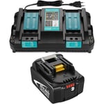 Powerwings - BL1850B Batterie + Chargeur Double DC18RD pour Makita Batteries 18V 5,0Ah BL1850 BL1860B BL1860 BL1815 BL1830 BL1840, Radio DMR100