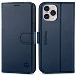 SHIELDON iPhone 12 Pro Max Case, Genuine Leather Wallet Flip Magnetic Cover with RFID Blocking Kickstand Card Holder, TPU Shockproof Folio Case Compatible with iPhone 12 Pro Max, 6.7", Navy Blue