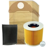 KARCHER Vacuum Filter & 10 Bags Kit Wet & Dry Hoover Filters A2234PT A2534