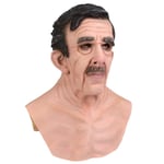 X-xyA Realistic Old Man Mask - Natural Latex Halloween Wrinkle Full Headgear for Masquerade Cosplay Party Props,A Style