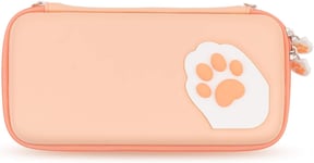 Cat Paw Case Compatible Avec Nintendo Switch/Switch Oled Model 2021 - Portable Hardshell Slim Travel Carrying Case Fit Switch Console & Game Accessories - Une Dragonne Amovible (Orange)