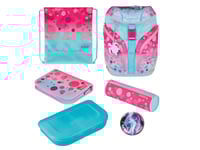 Herlitz Softlight Plus Greenline Pink Bubbles, Pencil Pouch, Sport Bag, Matlåda, Pennfack, Skolväska, Flicka, Grundskola, Ryggsäck, 16 L, Sidoficka