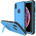 PunkCase iPhone XS Waterproof Case [KickStud Series] Slim Fit IP68 Certified [Shockproof] [Snowproof] Armor Cover W/Built-In Screen Protector + Kickstand Compatible With Apple iPhone XS [Blue]