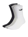 adidas Originals Unisex 3 Pack Trefoil Crew Cushioned Socks - White/Grey/Black, Multi, Size M, Men