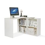 Mondeer White L-shaped Computer Desk Corner PC Table Workstation with 4 Shelves