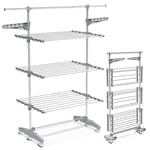 VOUNOT Large 3 Tier Clothes Airer, Laundry Drying Rack Foldable Stainless Steel Clothes Horse for Indoor Outdoor