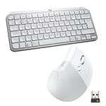 Logitech MX Keys Mini Keyboard and Lift Vertical Ergonomic Mouse Combo - Wireless, Backlit Keys, Bluetooth or Logi Bolt USB receiver, Quiet, Windows/macOS/iPadOS, Laptop, PC, QWERTY UK - White
