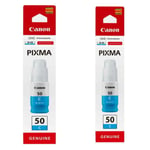 2 x Canon GI-50C Cyan Ink Bottle (3403C001) For PIXMA G5050 GM2050 G7050