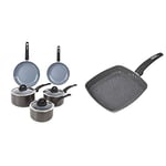 Tower Cerasure Pots And Pans Set & Cerastone Induction Grill Pan, Non Stick Ceramic Coating, Easy to Clean, Dishwasher Safe, Graphite, 25 cm