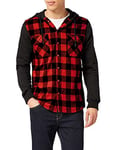 Urban Classics Men's Hooded Checked Flanell Sweat Sleeve Leisure Shirt, Multicoloured - Mehrfarbig (Blk/Red/Bl 283), L UK