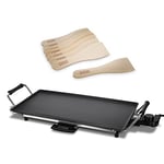 LIVIVO Teppanyaki Grill Large Solid Electric 2kW Griddle with Wooden Spatulas for Fun and Healthy Tabletop Dining (Large)
