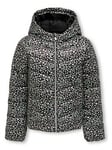 Only Kids Girls Talia Leopard Quilted Jacket - Night Sky, Black, Size 14 Years, Women
