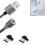 Magnetic charging cable for Motorola Moto G53y 5G with USB type C and Micro-USB 