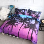 BlessLiving Tropical Sunset Palms Duvet Cover Exotic Twilight Scenery Beach Cottage Bedspreads 3 Piece Palm Trees Silhouette at Sunset Bedding Sets (Single Size, Purple and Blue)
