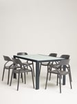 John Lewis Miami Ceramic-Effect Glass Top 6-Seater Garden Table & Stacking Polypropylene Chairs Set, Grey