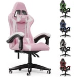 Fauteuil Gamer Ergonomique - Chaise de jeu - avec coussin et dossier inclinable - Rose et blanc