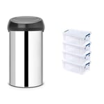 Brabantia 60 Litre Large Kitchen Touch Bin (Brilliant Steel/Matt Black Lid) Removable Lid & BANKERS BOX 4x 10L Plastic Storage Boxes with Lids. ProStore Super Strong Stackable Plastic Storage Boxes