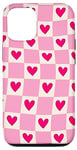 Coque pour iPhone 12/12 Pro Preppy Coeurs roses à carreaux ondulés