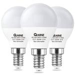 QNINE Cool White E14 LED Light Bulb, 6W (60W Equivalent), 540lm, SES Golf Ball Bulb, Small Edison Screw Bulb, 5000K, Non-Dimmable, 3-Pack