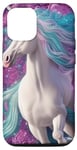 Coque pour iPhone 12/12 Pro Magnifique licorne blanche avec turquoise et violet