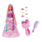 Barbie Dreamtopia Princesse Tresses Magiques Coffret avec poupée, Appareil à Tresses, Extensions de Cheveux Arc-en-Ciel et Accessoires, JCW55