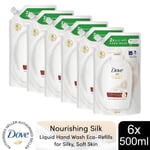 Dove Moisturising Liquid HandWash Refill Nourishing Silk for Soft Hands, 6x500ml